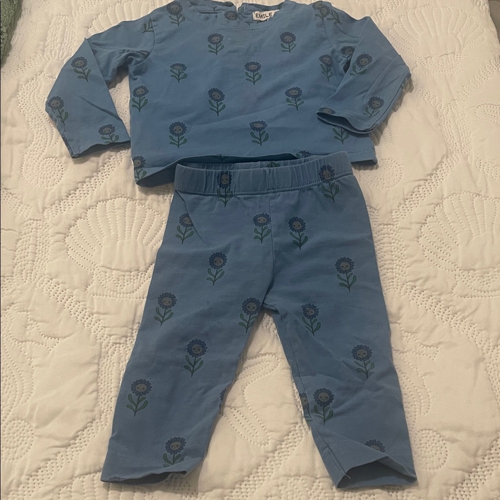 Emile et Ida Blue Floral Cotton Pajama Set
